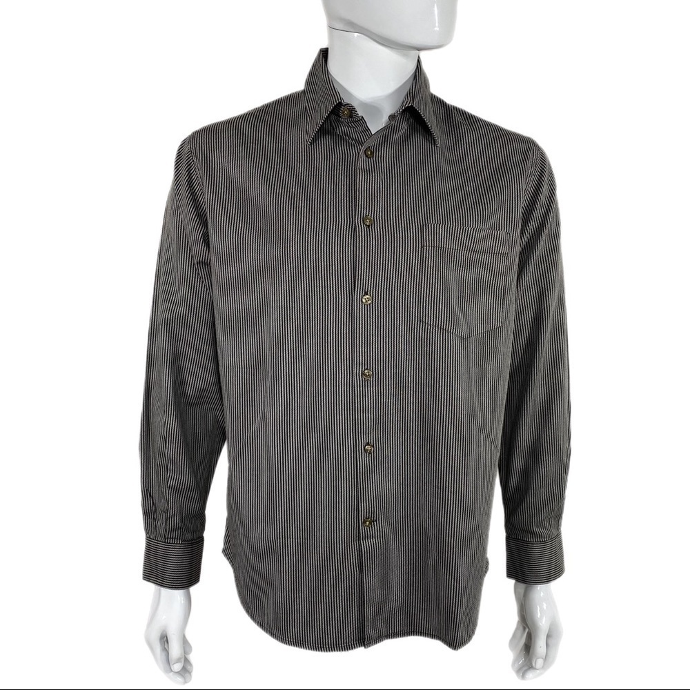 Perry Ellis Men’s Striped Long Sleeve Pocket Front Dress Shirt